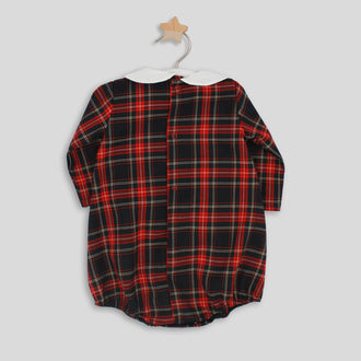 rapife boys navy tartan romper flat lay back view showing button detail