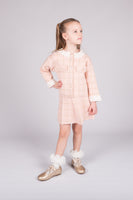 Beau Kid girls pink skirt and top set with gold checkered design