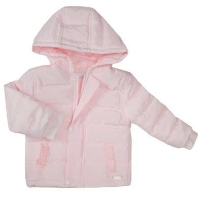 This soft and cosy hooded jacket by Amore is a must-have for the winter season. Crafted from a plush pink fabric, it has two pockets on the front and features both zip and button fastening. Available in sizes 0-3 month up to 18-24month, this stylish jacket is perfect for keeping your little girl warm.