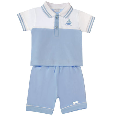 <p data-mce-fragment="1">Effortlessly elevate your little one's wardrobe with this boys blue &amp; white classic polo shirt and shorts set from baby boutique brand Amore. This two piece set features a timeless blue and white colour scheme, boat embroidery on the chest, and a collar with a two button fastening for easy on and off. Perfect for spring and summer, this set is available in sizes 0-3 months up to 18-24 months.</p>