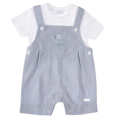 <p data-mce-fragment="1">Introduce your little one to an effortlessly stylish look with our boys blue &amp; white striped dungaree set. Featuring a crisp white round neck t-shirt with a charming fish embroidery on the front and button fastening, this set is perfect for any occasion. Made by Amore, a renowned baby boutique brand, this set is part of their spring summer collection and is available in sizes 0-3 months up to 18-24 months. Whether for a day at the park or a family gathering.