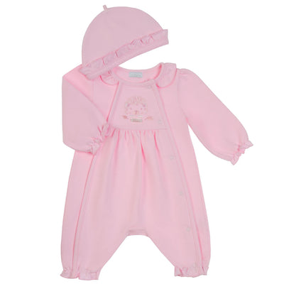 Introducing our new arrival from the Amore branded autumn/winter collection. This adorable pink long sleeve romper features a charming hedgehog motif design that is perfect for your little girl. Comes with a matching hat, available in sizes from 0-3 months up to 18-24 months.