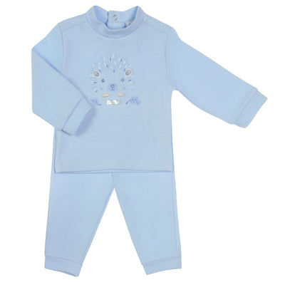 Introducing our new arrival for the autumn winter collection: this boys blue two piece hedgehog set from Amore. This adorable two piece outfit features a playful hedgehog motif on the top and an elasticated waistband on the trousers for a comfortable fit. Available in sizes 0-3 months up to 18-24 months.