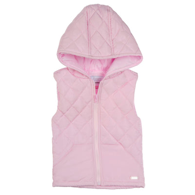 Expertly crafted for warmth and style, the Amore branded girls pink hooded quilted gilet is the perfect addition to your little one's autumn/winter wardrobe. Its quilted design and zip up closure provide comfort and durability, while the hood and pockets add functionality. Available in sizes from 0-3 months up to 3-4 years.