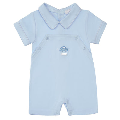 Introduce your little one to the world of fashion with our boys blue short sleeve toy car romper. Made with high-quality fabric, this romper features a fun and playful toy car motif that will make your child stand out. Part of our Amore branded spring summer collection, available in sizes 0-3 months up to 6-9 months.