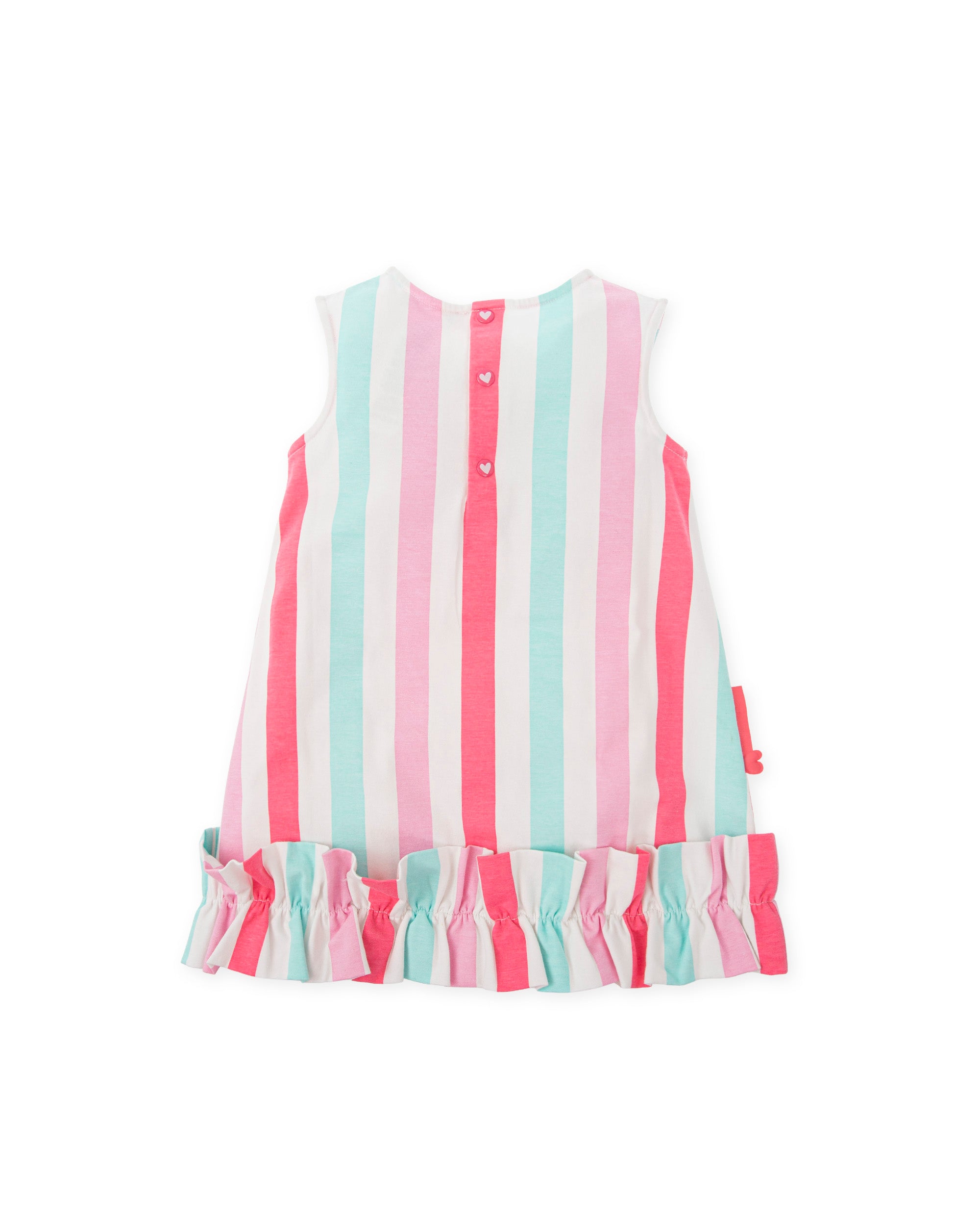 Agatha Ruiz de la Prada babywear luxury ruffled hem striped dress back view