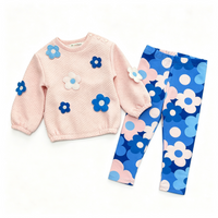 agatha ruiz de la prada girls pink quilted sweatshirt and blue floral leggings two piece set flat lay