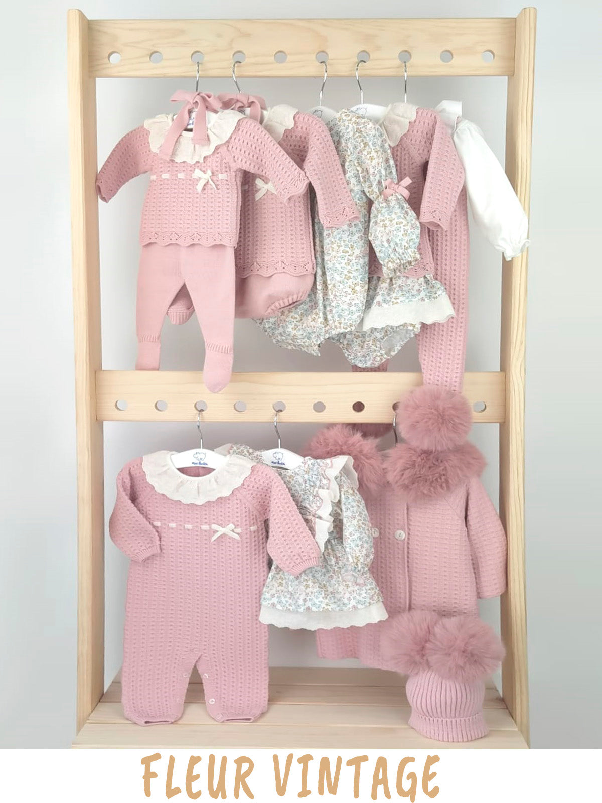Baby girls dusty pink knitted sweater and trousers outfit Mac Ilusión