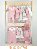 Baby girls dusty pink knitted sweater and trousers outfit Mac Ilusión