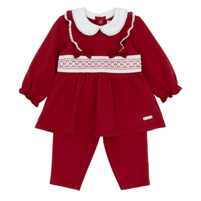 Amore Autumn Winter girls red smocked tunic and legging set – Kidz Emporium