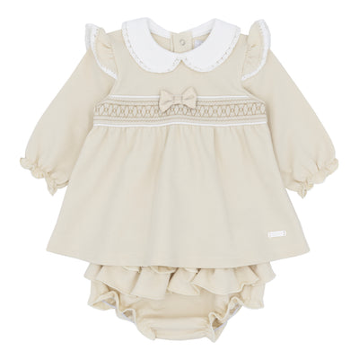 Girls beige smocked jam pants with smocked top – Amore traditional childrenswear