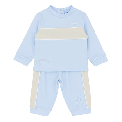 Boys blue & beige smocked top and bottoms with dinosaur motif – Amore childrenswear