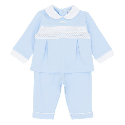 Amore Autumn Winter boys blue smocked two-piece set with white collar – Kidz Emporium
