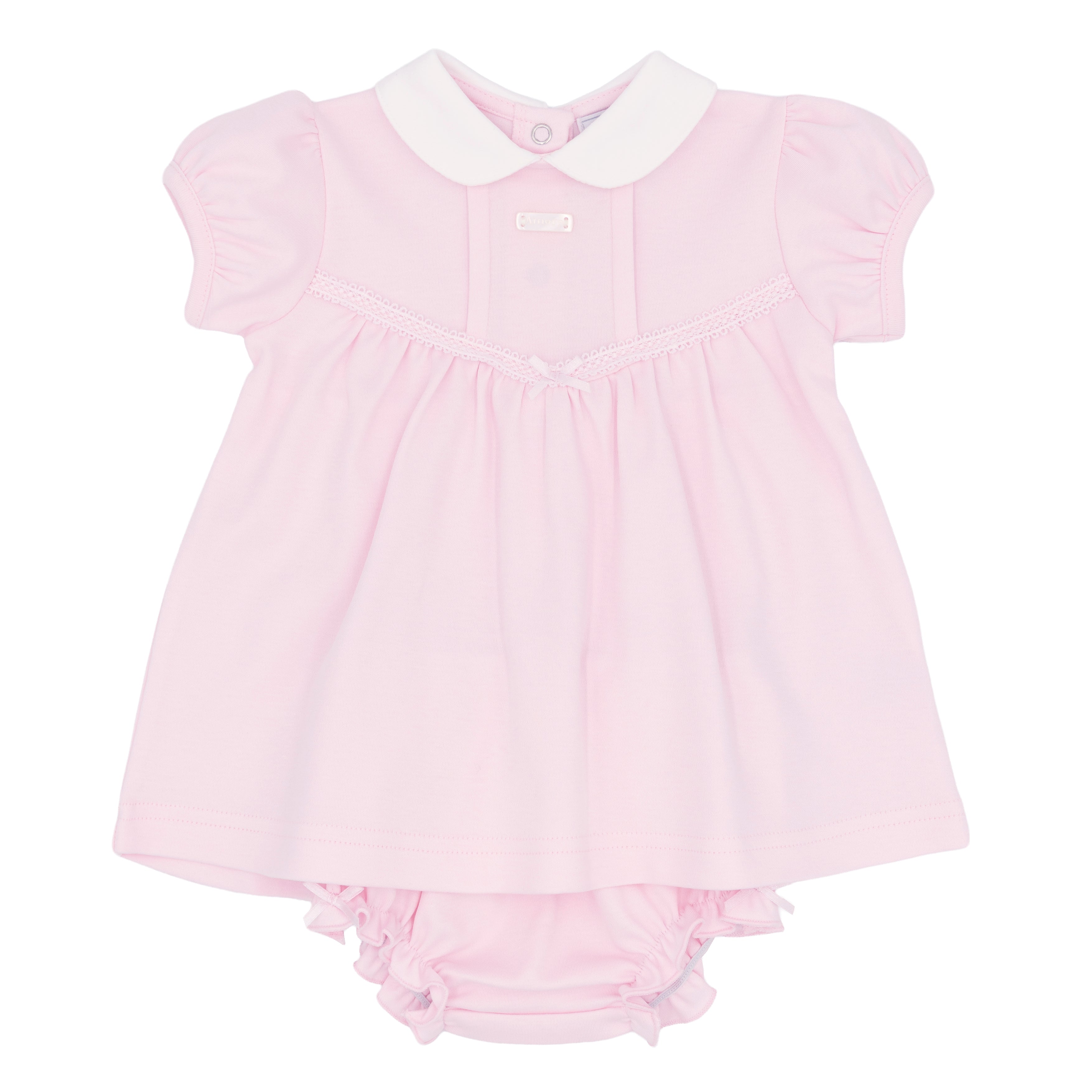 Amore Girls Pink Dress with White Peter Pan Collar and Matching Knickers - Kidz Emporium