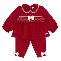 amore girls red smocked top and leggings set flat lay traditional baby clothes designer childrenswear