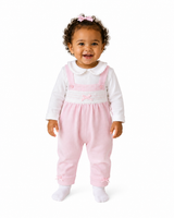 amore girls pink dungaree set model smiling bow and kisses collection luxury infant fashion
