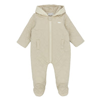 amore baby boys beige quilted pram suit flat lay traditional baby outerwear designer babywear