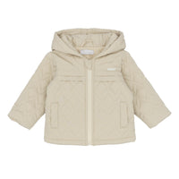 amore boys beige hooded quilted jacket flat lay designer babywear toddler winter coat