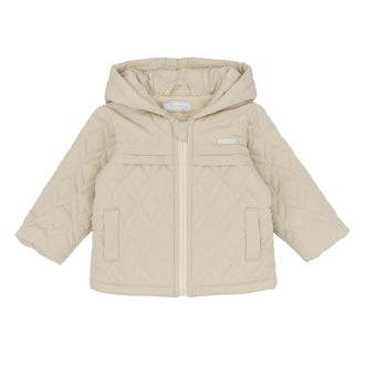 amore boys beige hooded quilted jacket flat lay designer babywear toddler winter coat