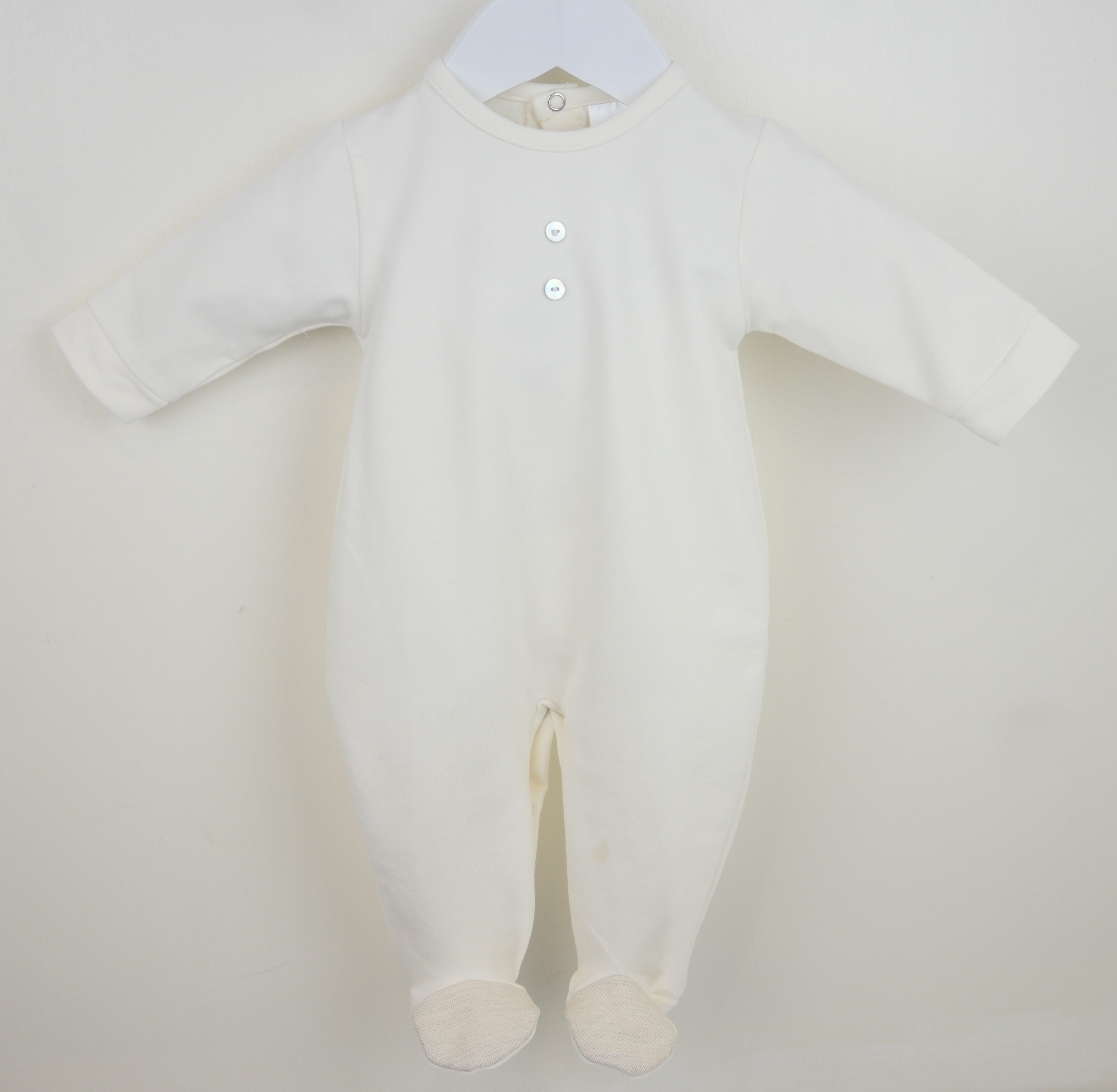 Boys ivory premium cotton Charlie sleepsuit by Pex with smart button chest detail and round neck at Kidz Emporium