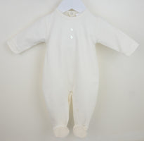 Boys ivory premium cotton Charlie sleepsuit by Pex with smart button chest detail and round neck at Kidz Emporium