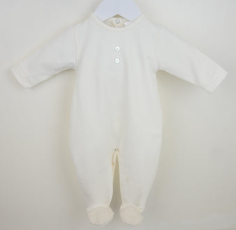 Boys ivory premium cotton Charlie sleepsuit by Pex with smart button chest detail and round neck at Kidz Emporium