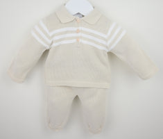 Boys natural knitted Mateo two piece trouser suit by Pex British style traditional baby clothes at Kidz Emporium
