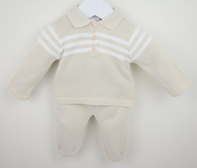 Boys natural knitted Mateo two piece trouser suit by Pex British style traditional baby clothes at Kidz Emporium