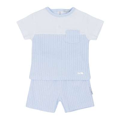 This two-piece set from Blues Baby boasts a classic cable design in blue and white, perfect for any little boy. The round neck top features a small pocket detail to the side. Available in sizes 3 months up to 24 months, this children's boutique brand outfit is both stylish and comfortable. Upgrade your little one's wardrobe with this adorable set.