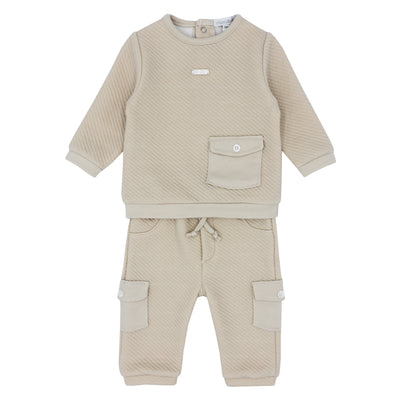 Enhance your little boy's winter wardrobe with this Blues Baby branded two piece top and jogger set in beige. The round neck long sleeve top and joggers with elasticated waistband and pockets on the legs offer a comfortable and practical fit. Perfect for little brothers and big brothers to match during the autumn and winter seasons.