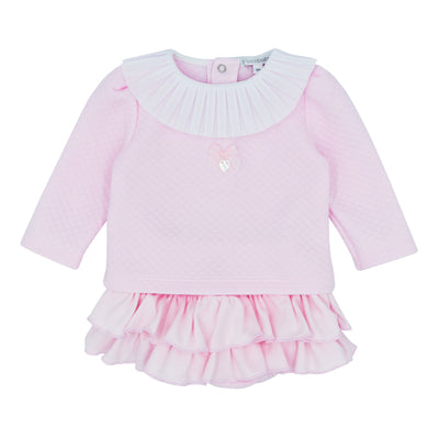 Introducing our newest addition to our Autumn Winter collection - Girls Pink Jam Pant Set by Blues Baby. This two piece set features a delicate pink colour, perfect for your little girl. With a large white frill detail around the neck, this set is available in sizes 3 months up to 4 years old. Create a matching outfit for your little ones with our little sister big sister option.