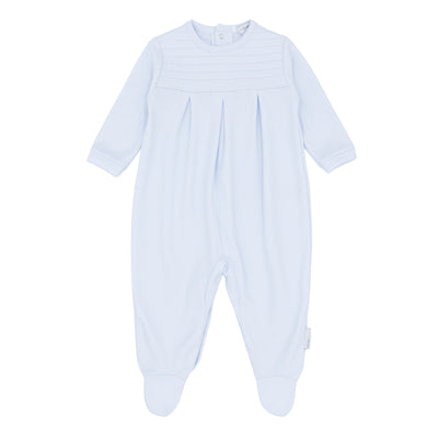 Dress your little one in style with our Blues Baby classic all in one. This babygrow suit features a pastel blue colour, round neck collar, and panelling design for a classic look. Available in sizes newborn and 3 month. Experience the quality of Blues Baby.