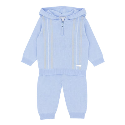 Boys’ blue knitted hoodie set with beige and white side stripes, Blues Baby AW outfit