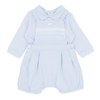 Baby boys’ blue bloomer dungaree set with smocked detail, Blues Baby Autumn Winter outfit