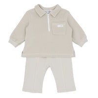 Boys’ beige zip polo top and jogger set, Blues Baby Autumn Winter boutique outfit