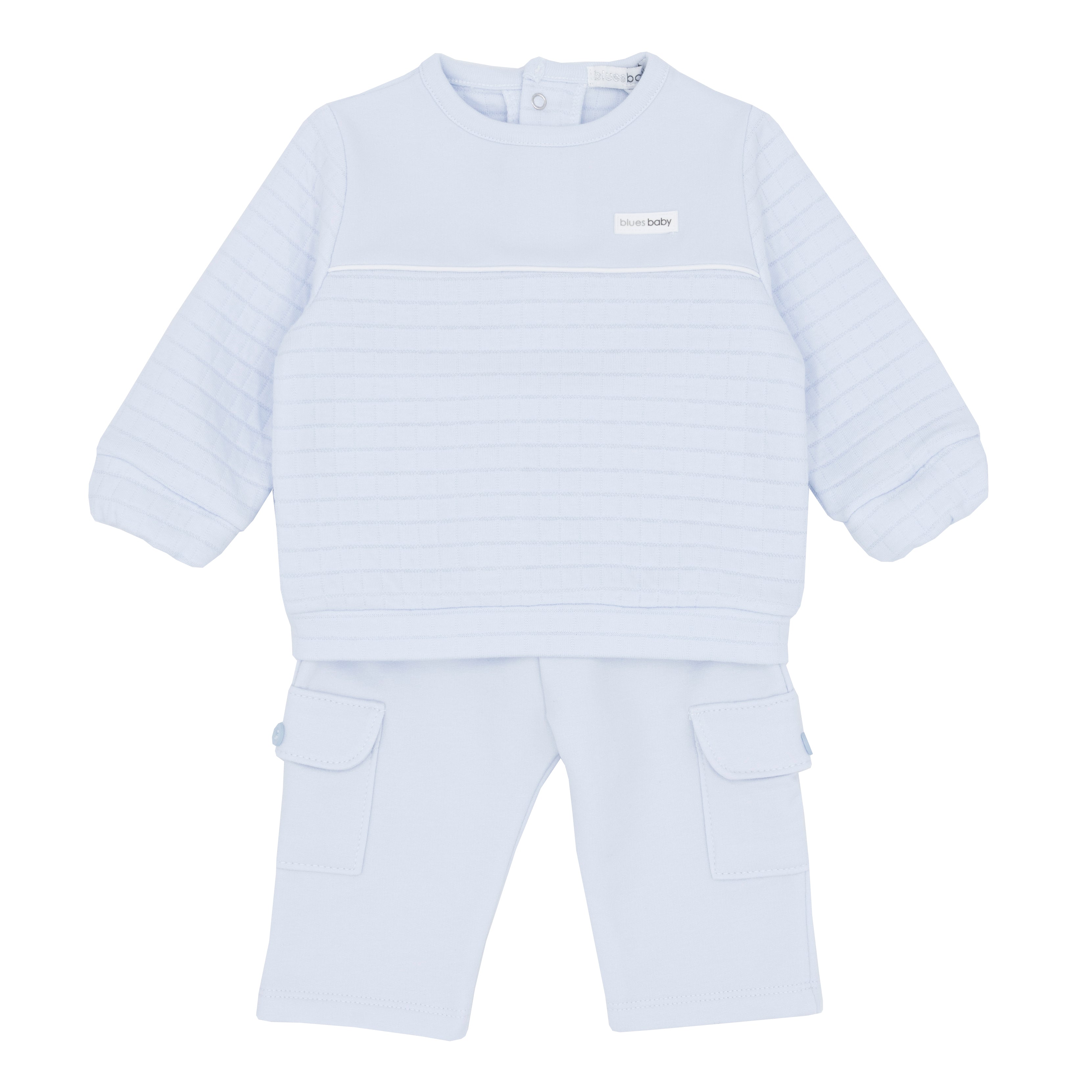 Boys’ blue quilted sweatshirt and cargo trouser set, Blues Baby Autumn Winter outfit