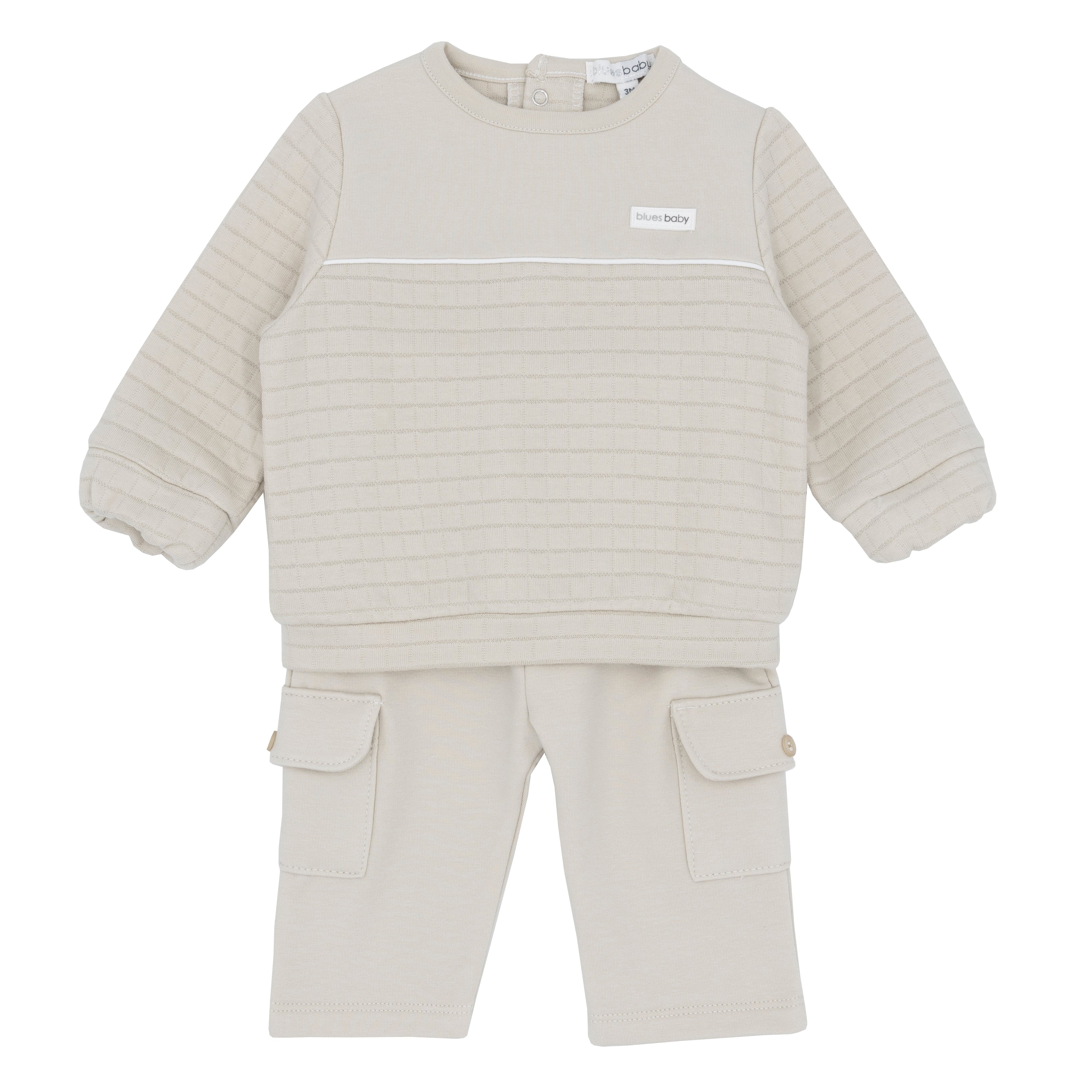 Boys’ beige quilted sweatshirt and cargo trouser set, Blues Baby Autumn Winter outfit
