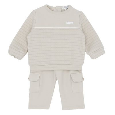 Boys’ beige quilted sweatshirt and cargo trouser set, Blues Baby Autumn Winter outfit