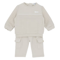 Boys’ beige quilted sweatshirt and cargo trouser set, Blues Baby Autumn Winter outfit