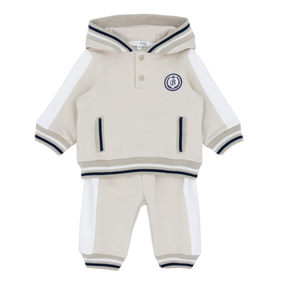 Boys’ beige hooded jog set with white and navy detailing, Blues Baby Autumn Winter boutique outfit