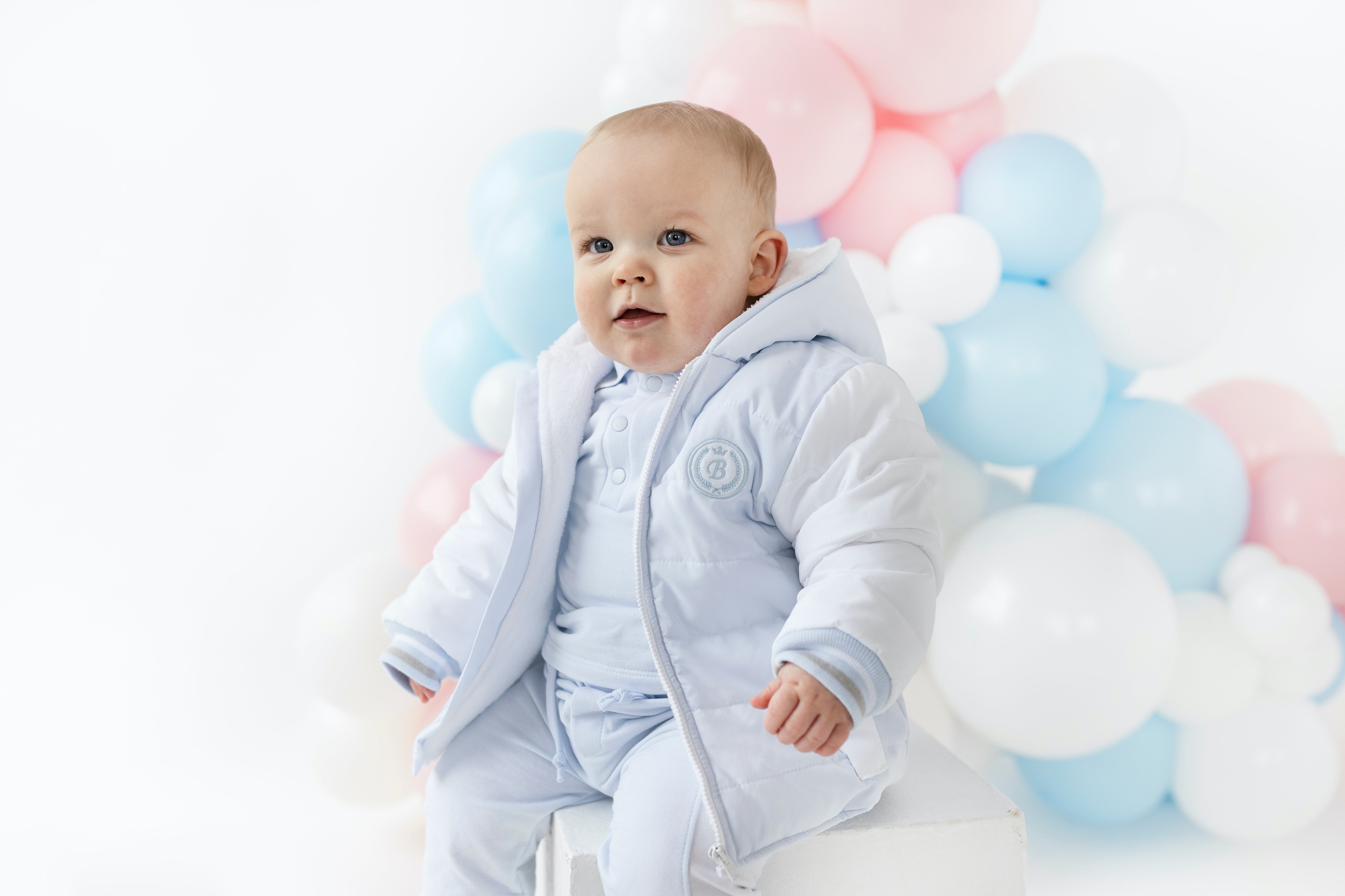 Blues Baby blue hooded jacket with trim detail and zip fastening