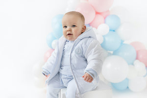 Blues Baby blue hooded jacket with trim detail and zip fastening