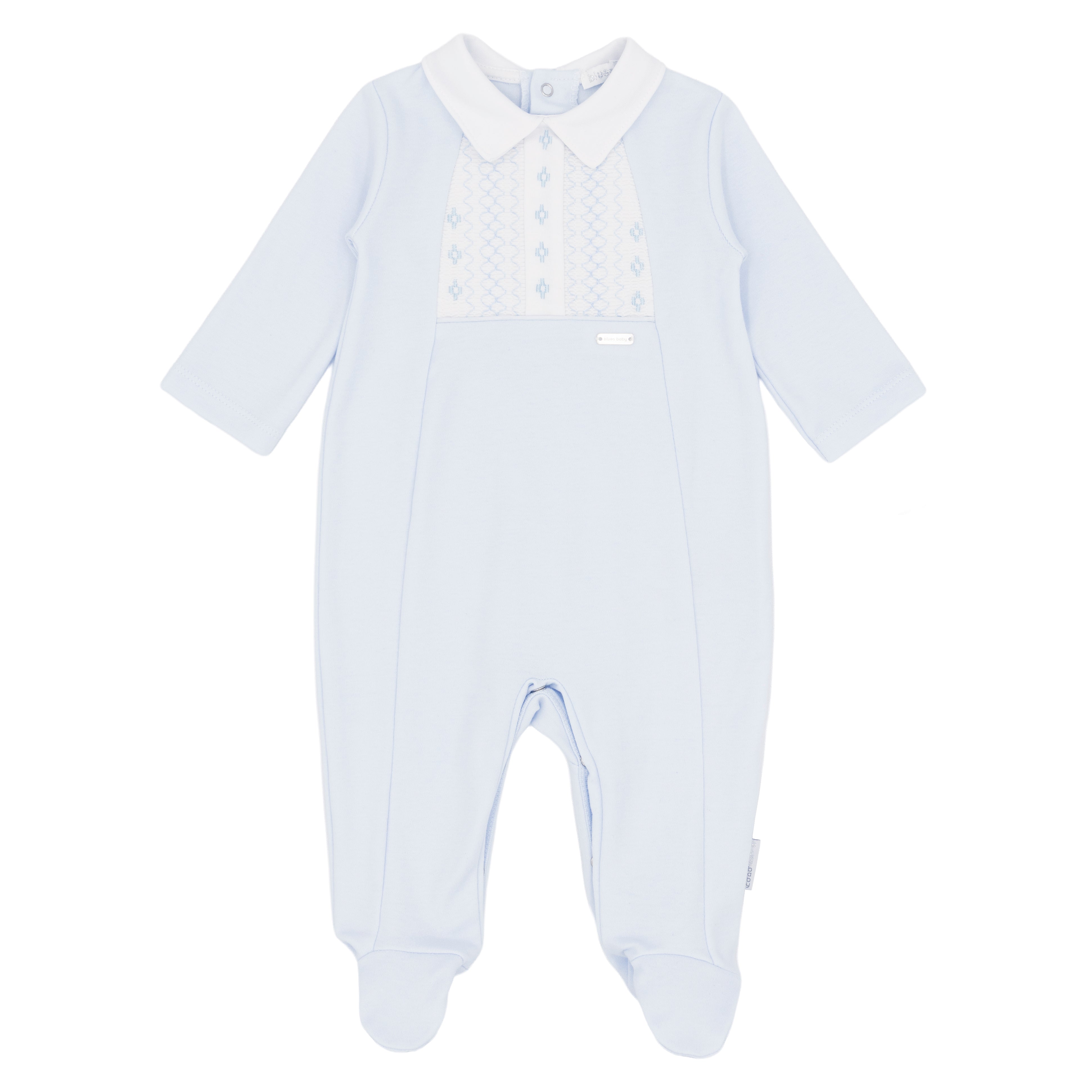 Boys pale blue cotton Cannes all in one by Blues Baby British designer boutique kids wear at Kidz Emporium