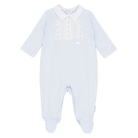 Boys pale blue cotton Cannes all in one by Blues Baby British designer boutique kids wear at Kidz Emporium