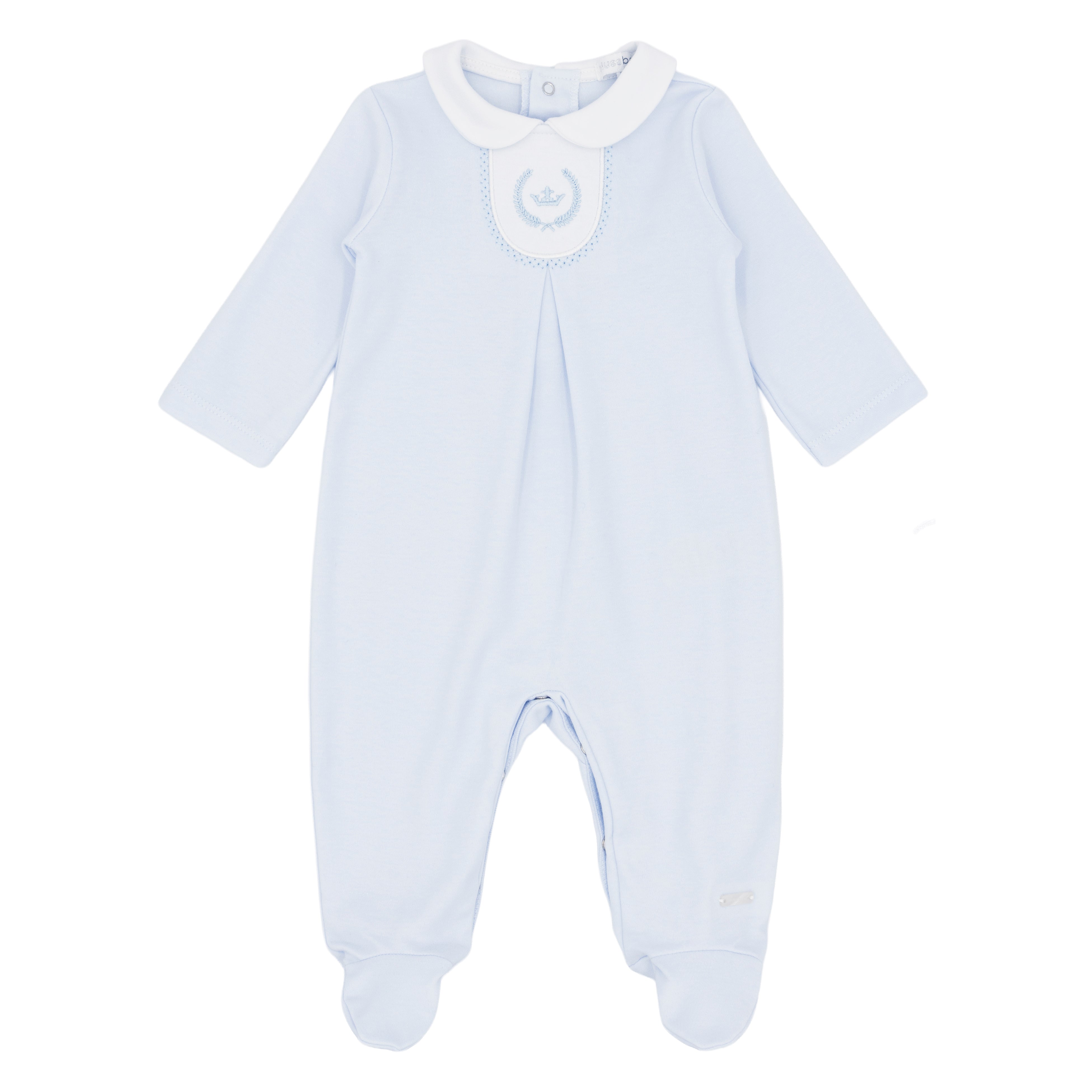 Boys pale blue premium cotton Cannes all in one by Blues Baby British designer childrenswear at Kidz Emporium
