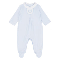 Boys pale blue premium cotton Cannes all in one by Blues Baby British designer childrenswear at Kidz Emporium