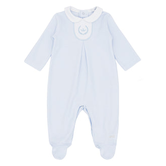 Boys pale blue premium cotton Cannes all in one by Blues Baby British designer childrenswear at Kidz Emporium