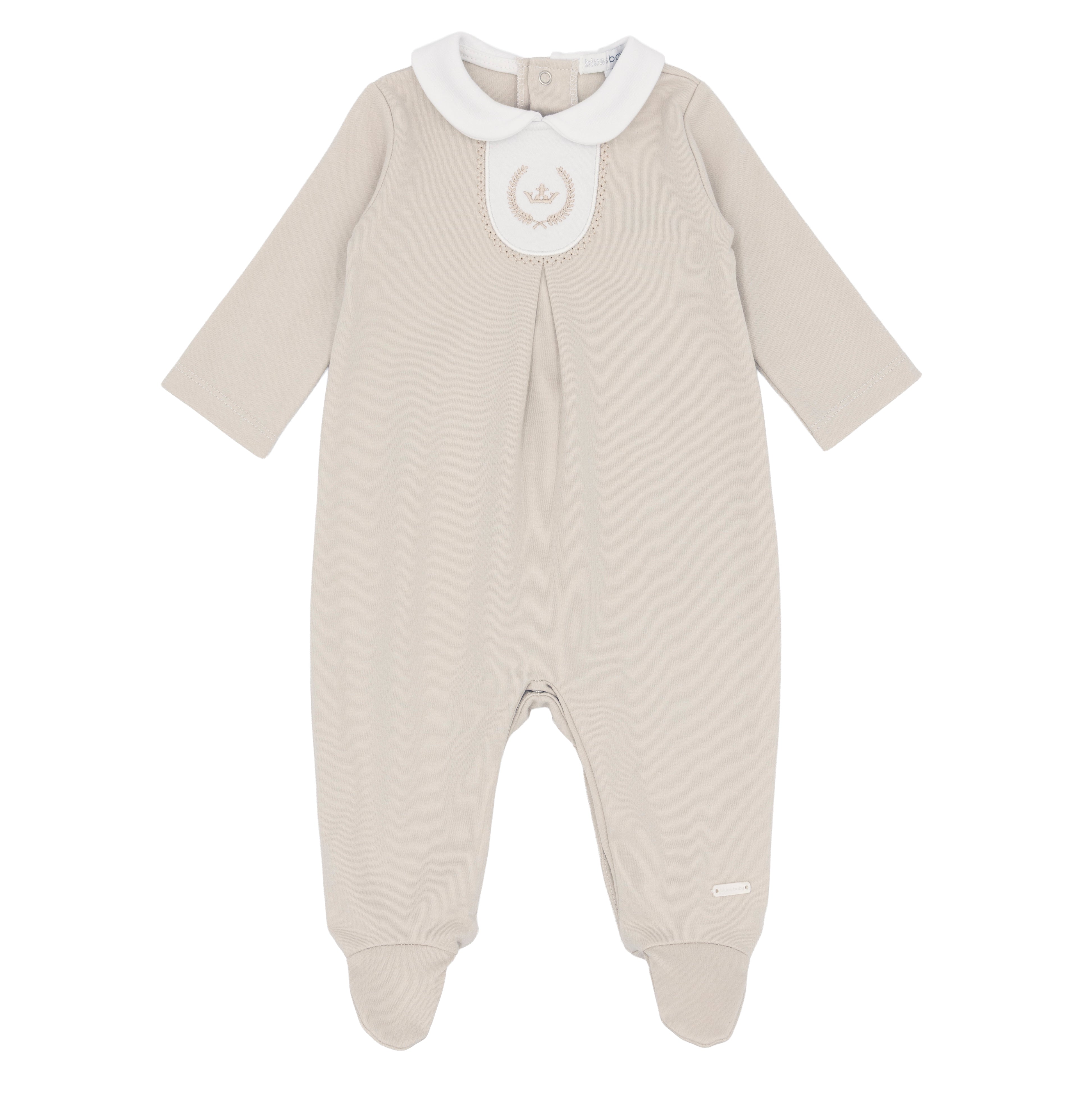 Unisex beige premium cotton Cannes all in one by Blues Baby British designer boutique kids wear at Kidz Emporium