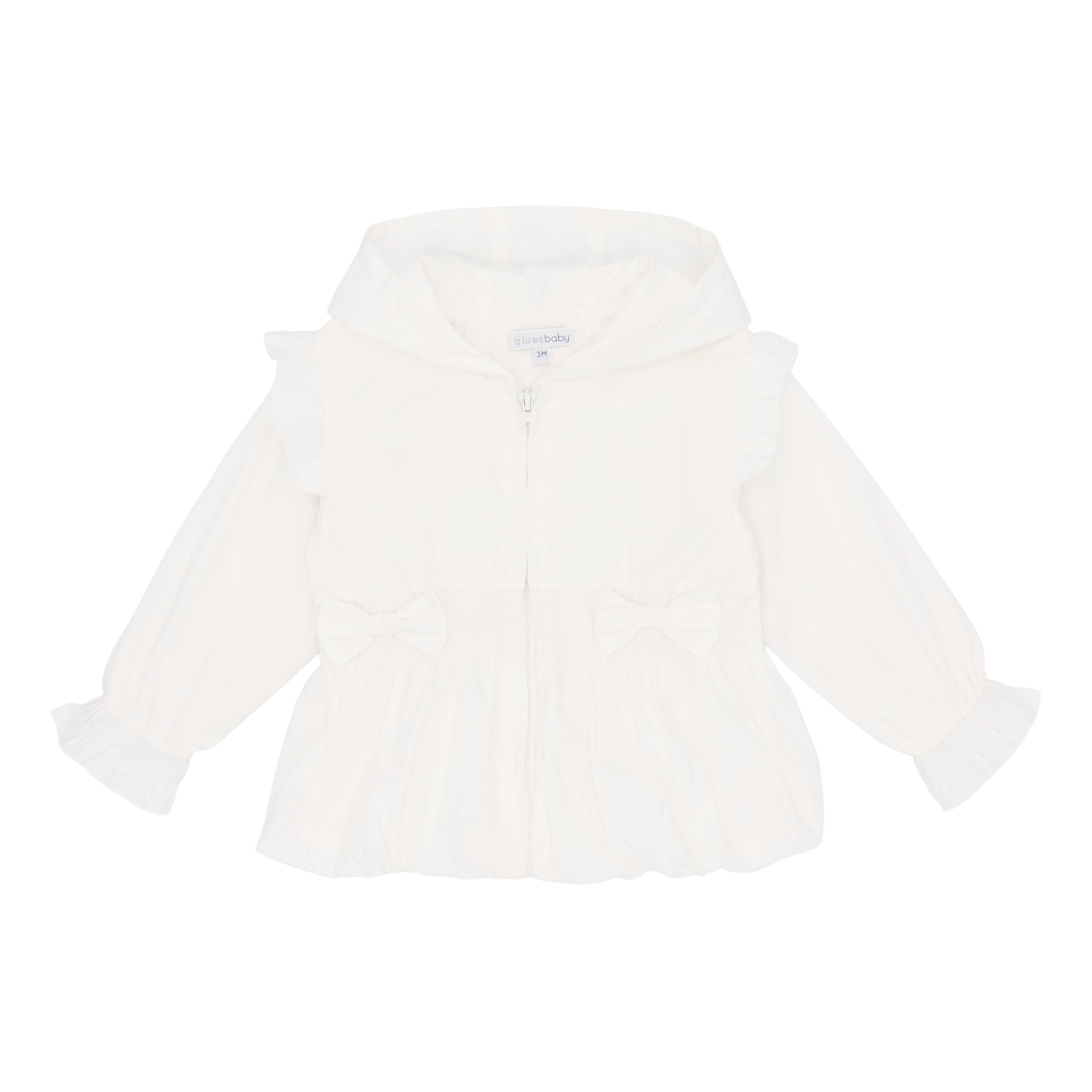 Girls white lightweight hooded La Rochelle jacket by Blues Baby boutique childrenswear at Kidz Emporium