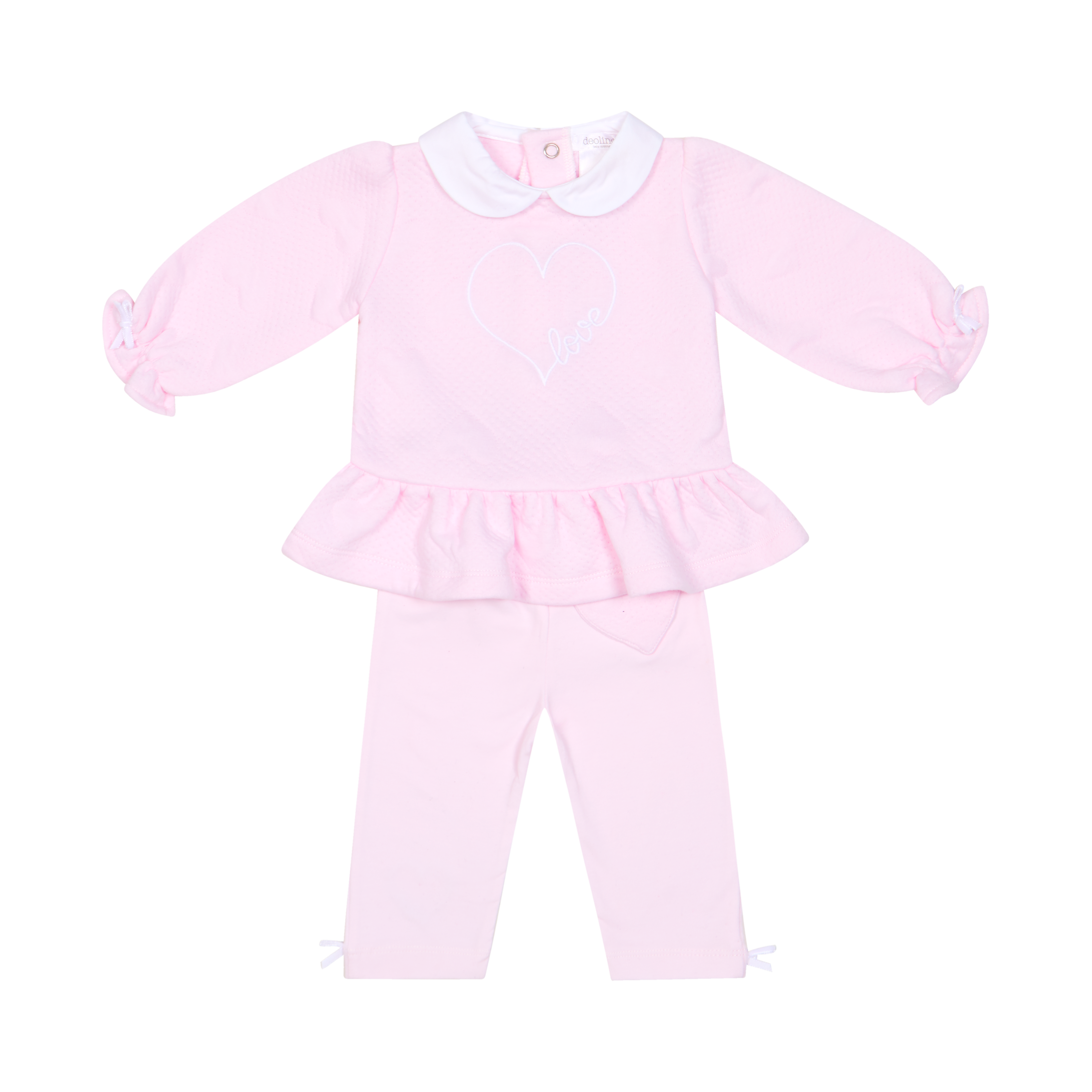 deolinda girls baby pink heart embroidered tunic and legging set flat lay on white background